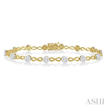 1 1/2 Ctw Circular Mount & Infinity Link Lovebright Round Cut Diamond Bracelet in 14K Yellow and White Gold